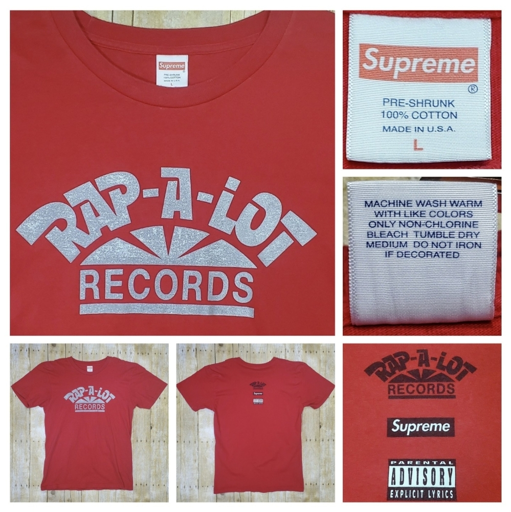 Supreme RAP-A-LOT RECORDS Tee SS17 Large Red Parental Advisory Double-Sided EUC